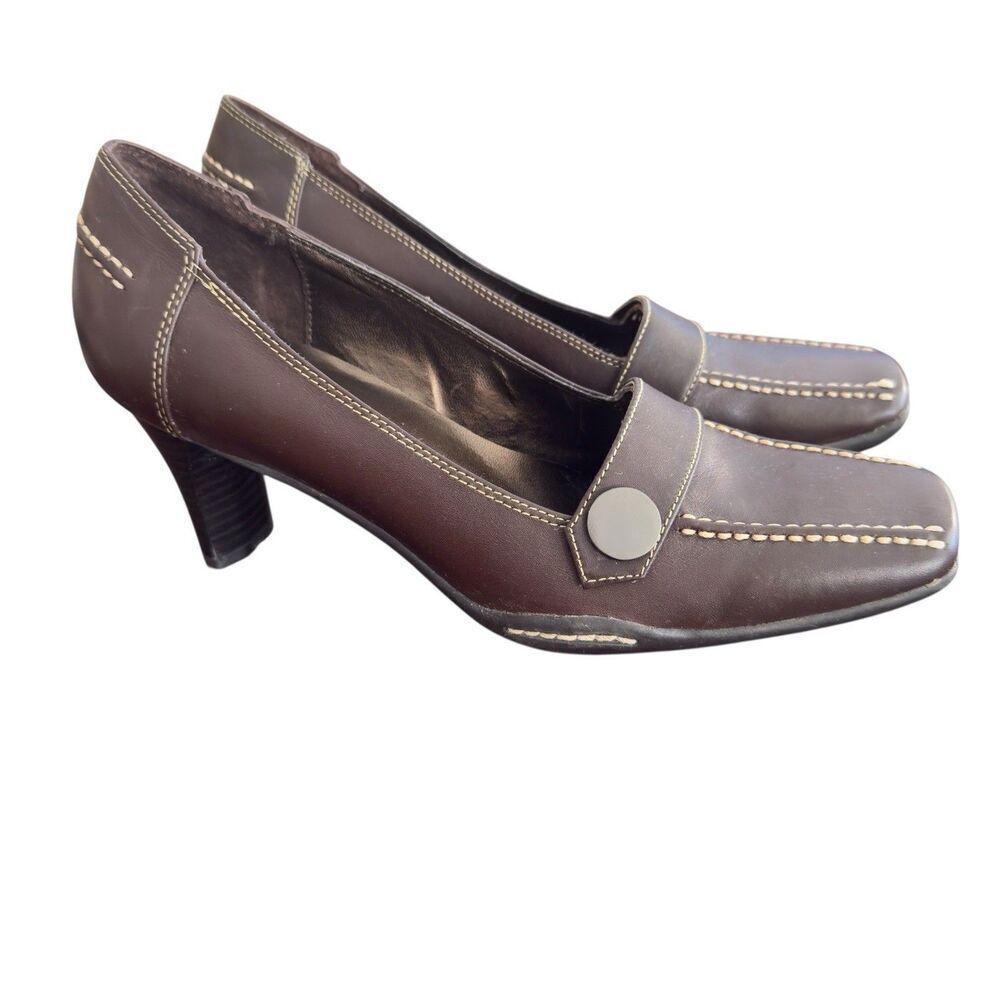 A2 By Aerosoles “Two Snap” Square Toe Brown Leather Loafer Women’s 9